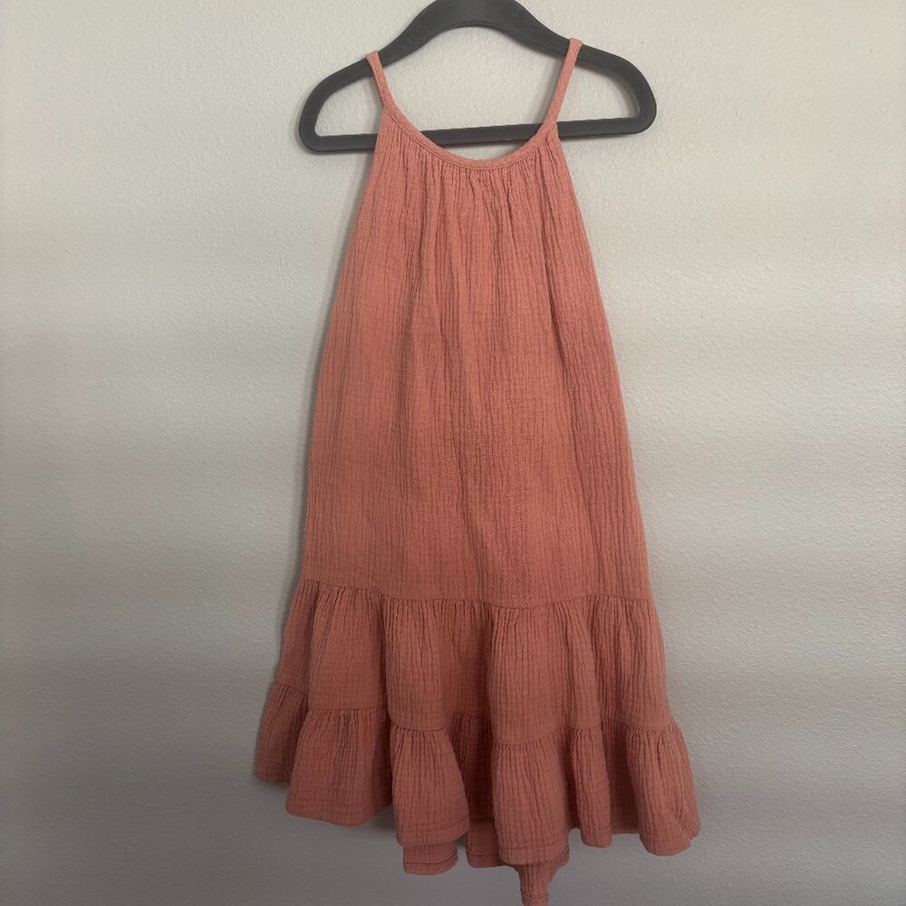 Knotted Fern pink gauzy tiered sundress, adjustable shoulder straps